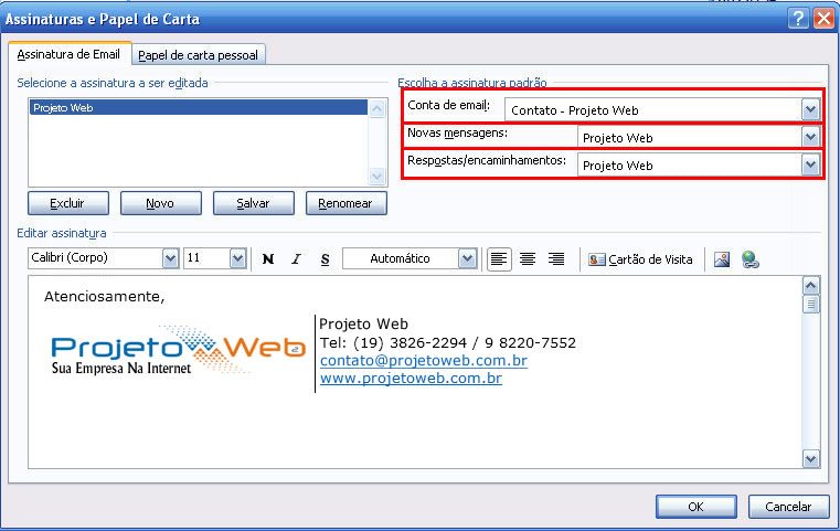 Colocar assinatura outlook 2007