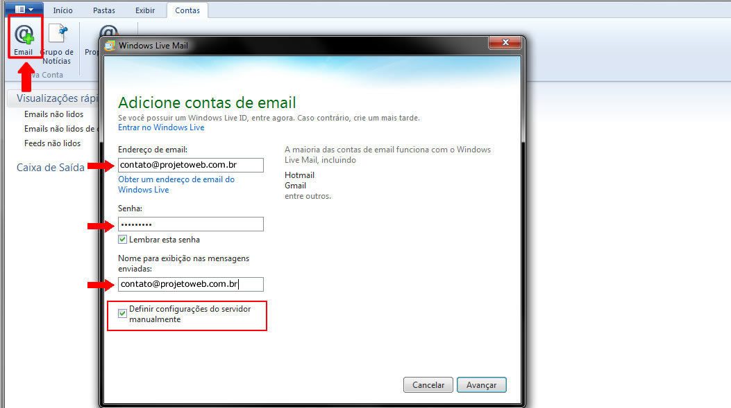 Conta de Email no Windows Live Mail