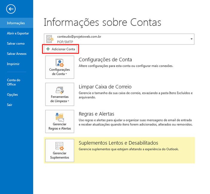 Configurar Conta Email Outlook 2013
