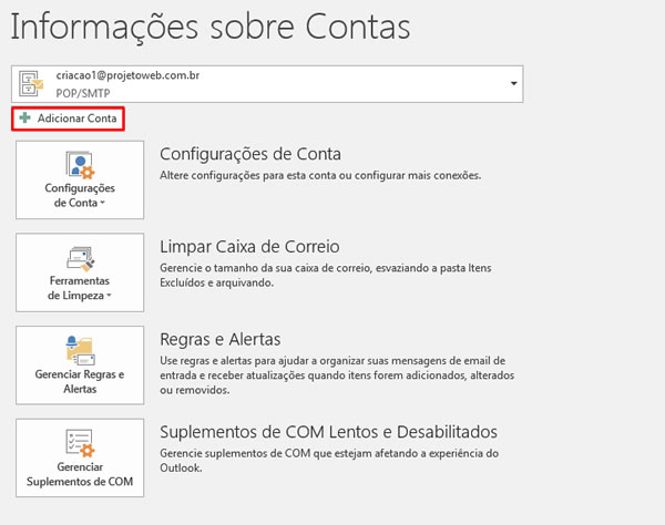 Configurar Conta Email Outlook 2016