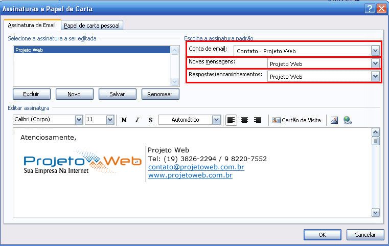Assinaturas - Microsoft Outlook 2010