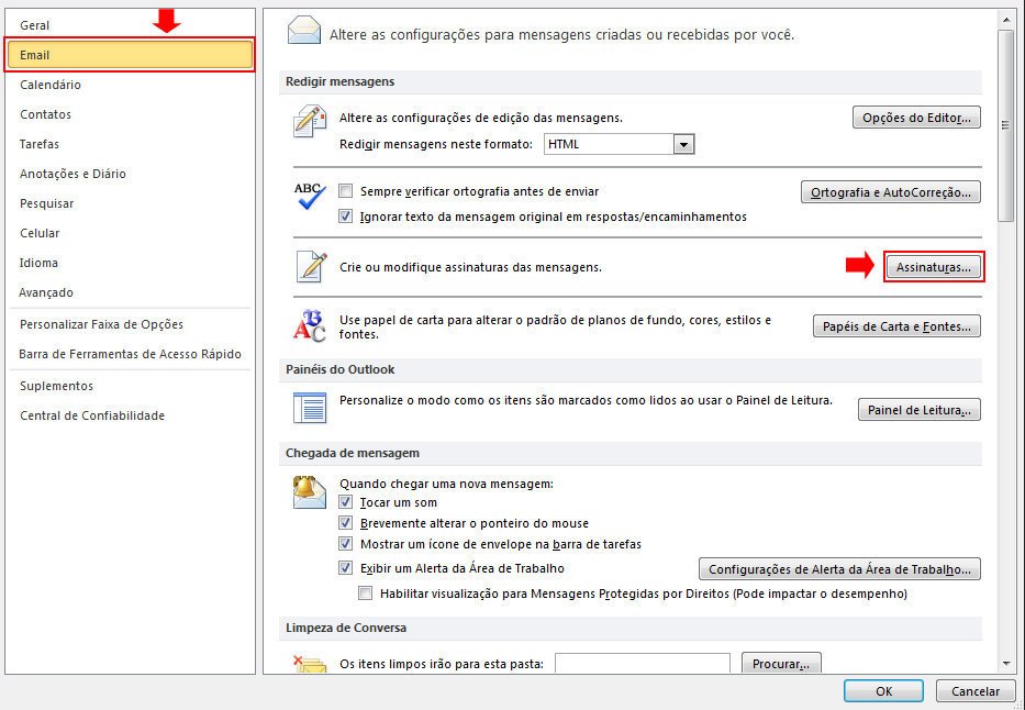 Criar Assinatura - Outlook 2010