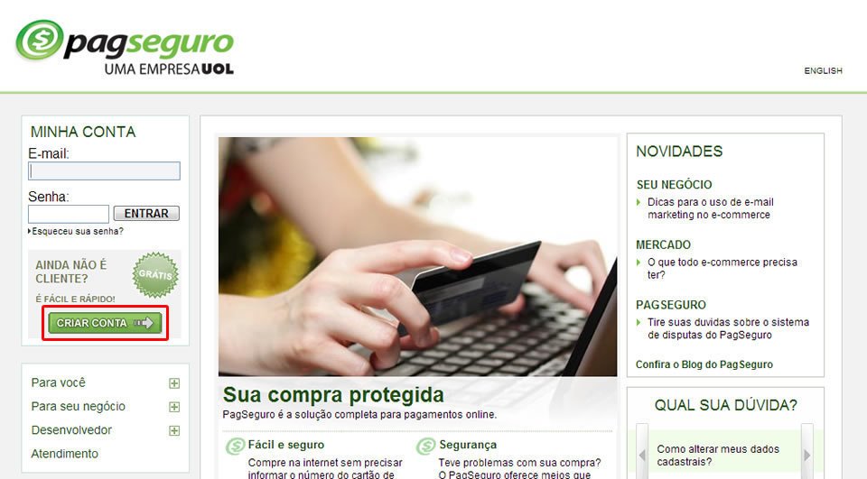 Criar Contas no Pagseguro Criar Contas no Pagseguro
